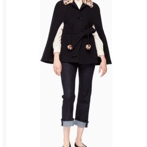 NWT Kate Spade Faux Fur Leopard print collar cape size M/L